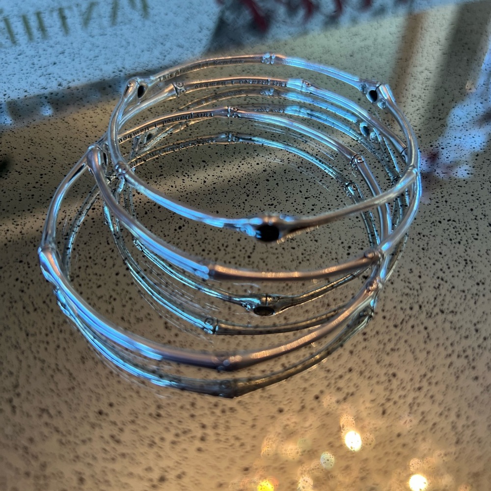 JOHN HARDY Sterling Silver Black Chalcedony Bamboo-Textured Bangle Bracelets - Picture 5 of 9